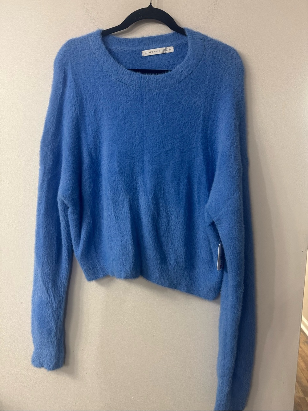 Altar'd State Sky Blue Fuzzy Crewneck Sweater Size Large